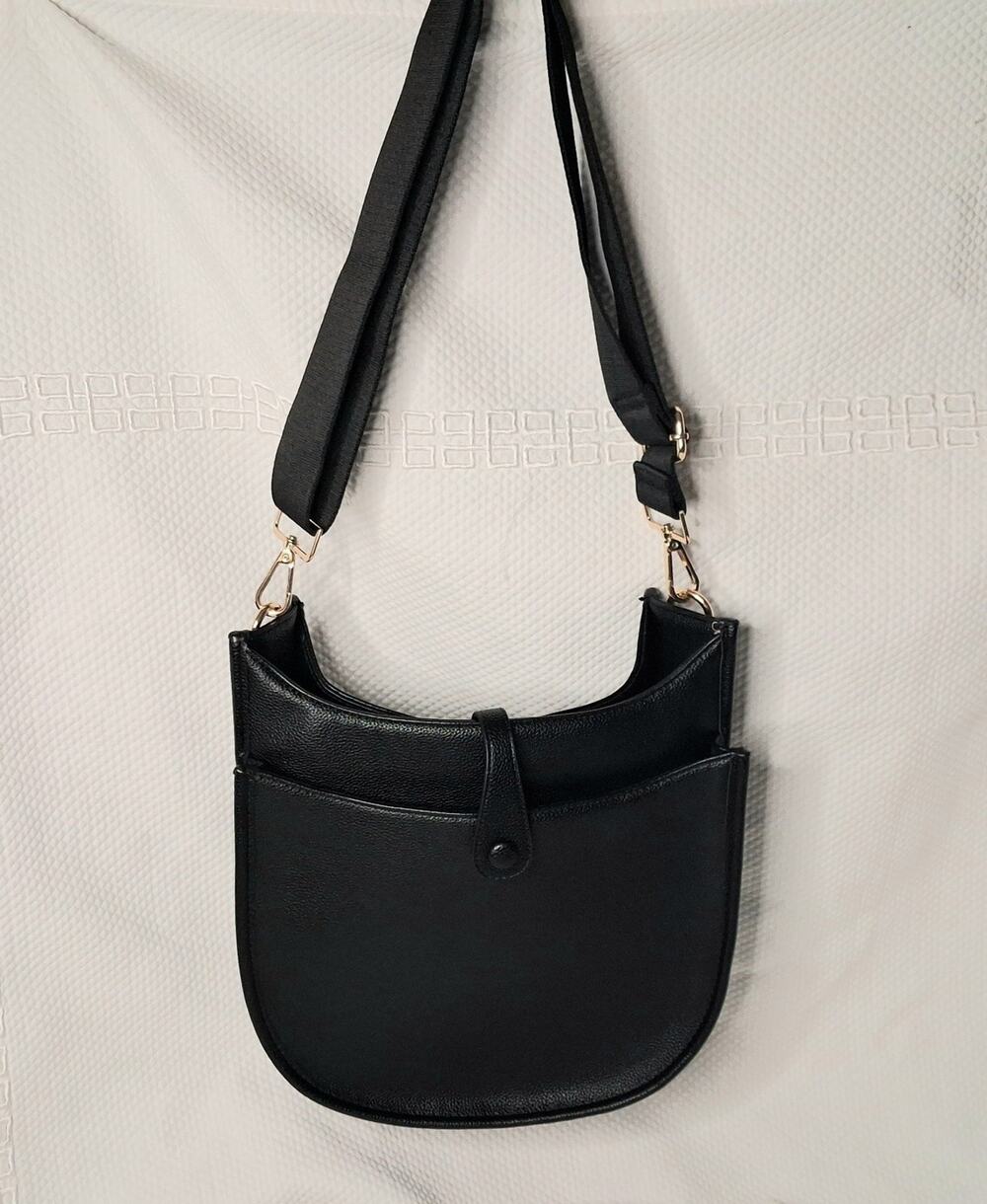 Ahdorned Black Pebble Vegan Leather Messenger Crossbody Purse Bag Strap Included